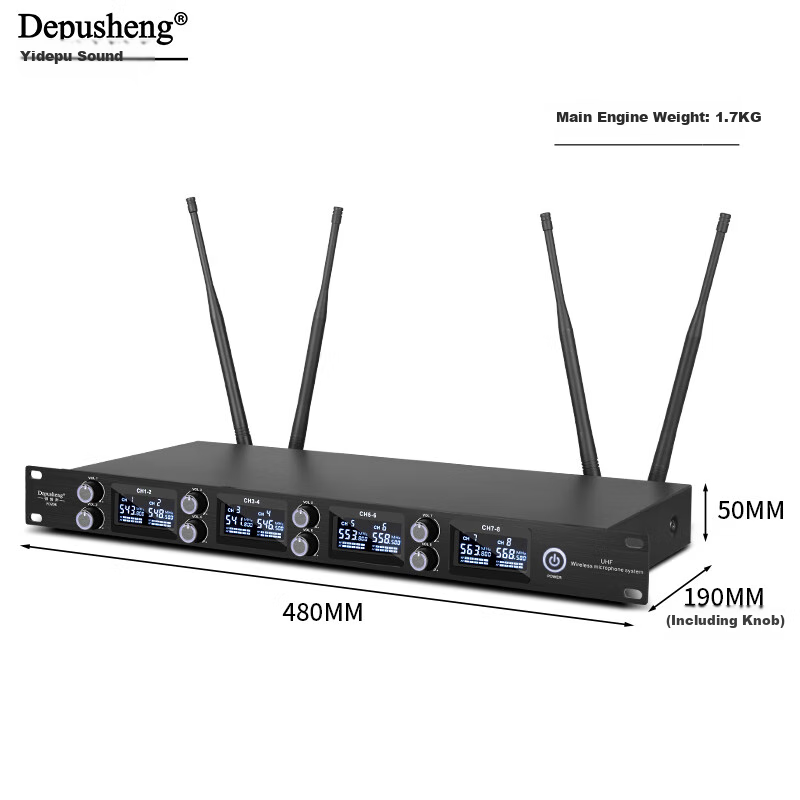 Depusheng DF208 Professional Wireless Conference Microphone, One-To Microphone, Desktop Gooseneck Video Training Stage Performance Lecture Condenser Floor-Standing FM Anti-Loudness Interference
