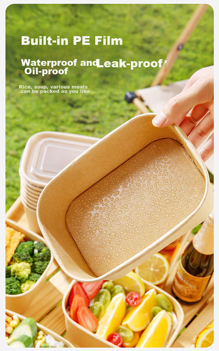 MARYYA Disposable Square Food Containers 1000ml*20 Sets, Food-Grade Picnic Takeout Fruit Kraft Paper Packaging Boxes with Lids 8