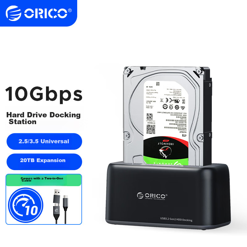 ORICO External Hard Drive Enclosure Base for 2.5/3.5-Inch SATA Mechanical And Solid State Drives, Compatible with Type-C 3.2, Desktop And Laptop SSD External Hard Drive Case - 6819C3