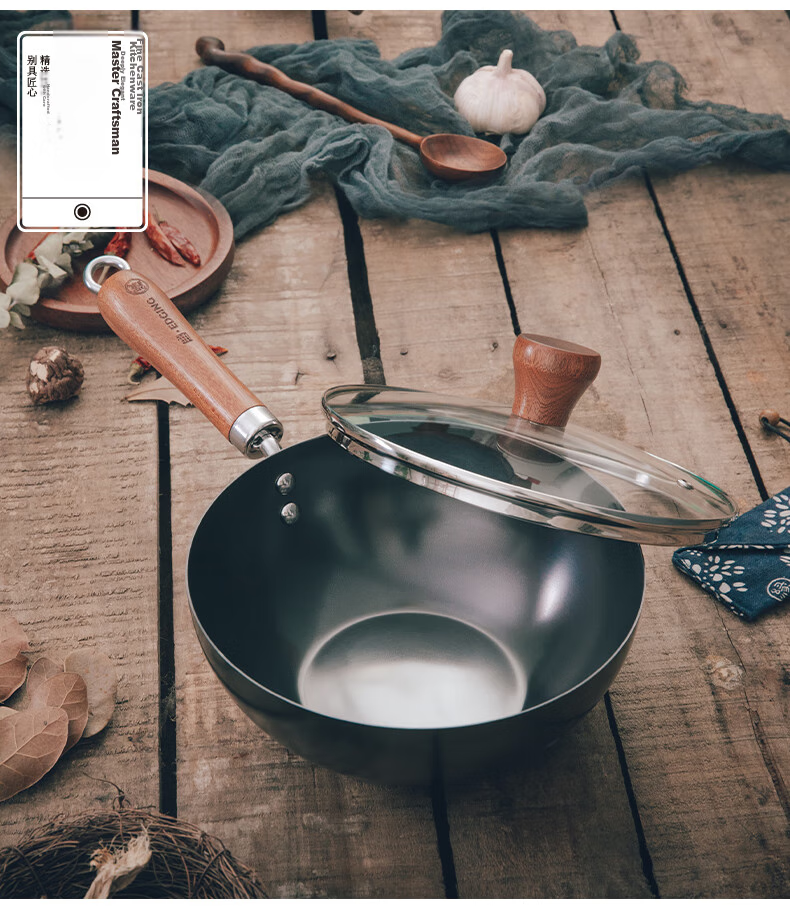 Dianjiang Small Wok for One Person, 20cm Pure Iron Pan, Non-Coated Rust-Resistant Flat Bottom Frying Pan, Mini Baby Food Pot 11