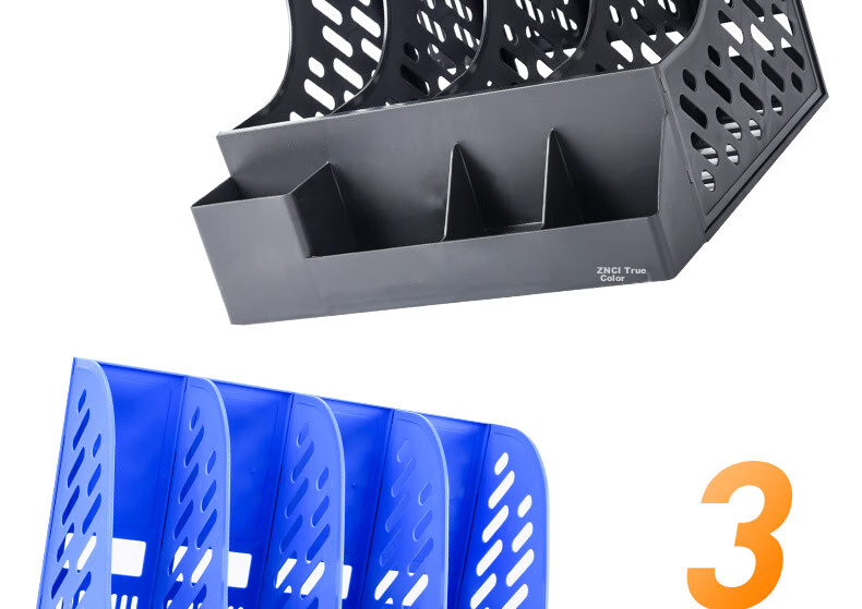 DiLe Premium Series Office Assistant File Tray/document Holder/file Rack/document Organizer/folder Four-Compartment File Basket Low Model with Pen Holder, 1855 Blue 12