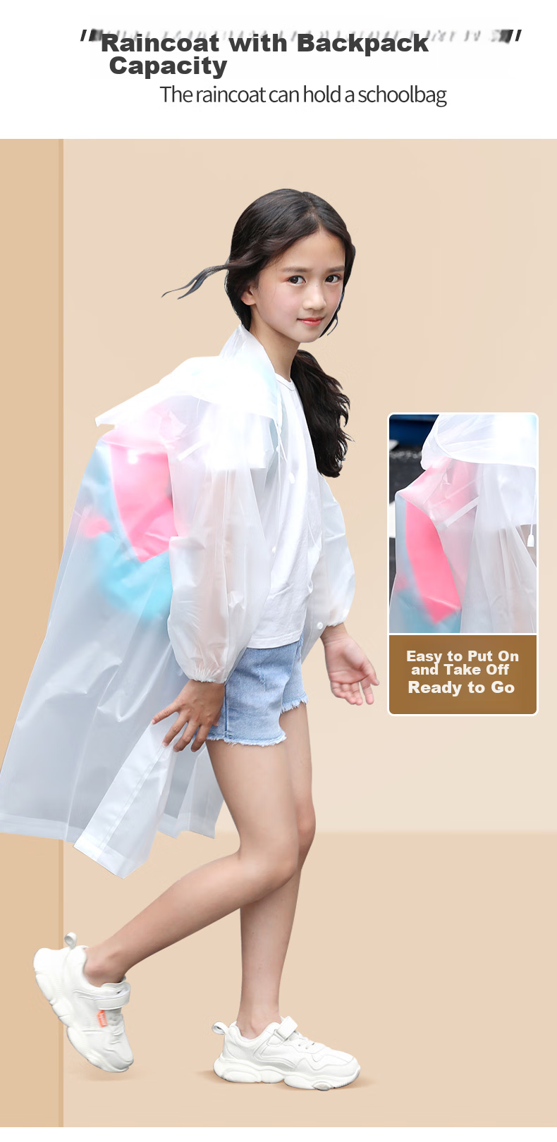 NOLANSEND Disposable Raincoat Poncho for Children, Boys And Girls, Thickened Semi-Transparent, Essential for School Students, White Three-Piece Set 4