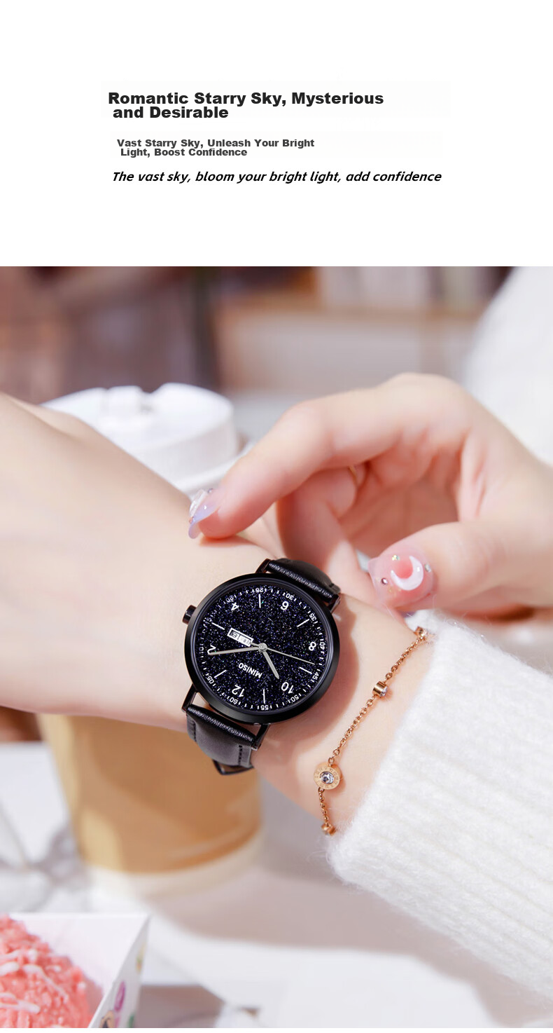 MINISO Women's Fashion Dual Calendar Girl's Wristwatch Waterproof Quartz Watch for Middle and High School Students Gift for Girls 13