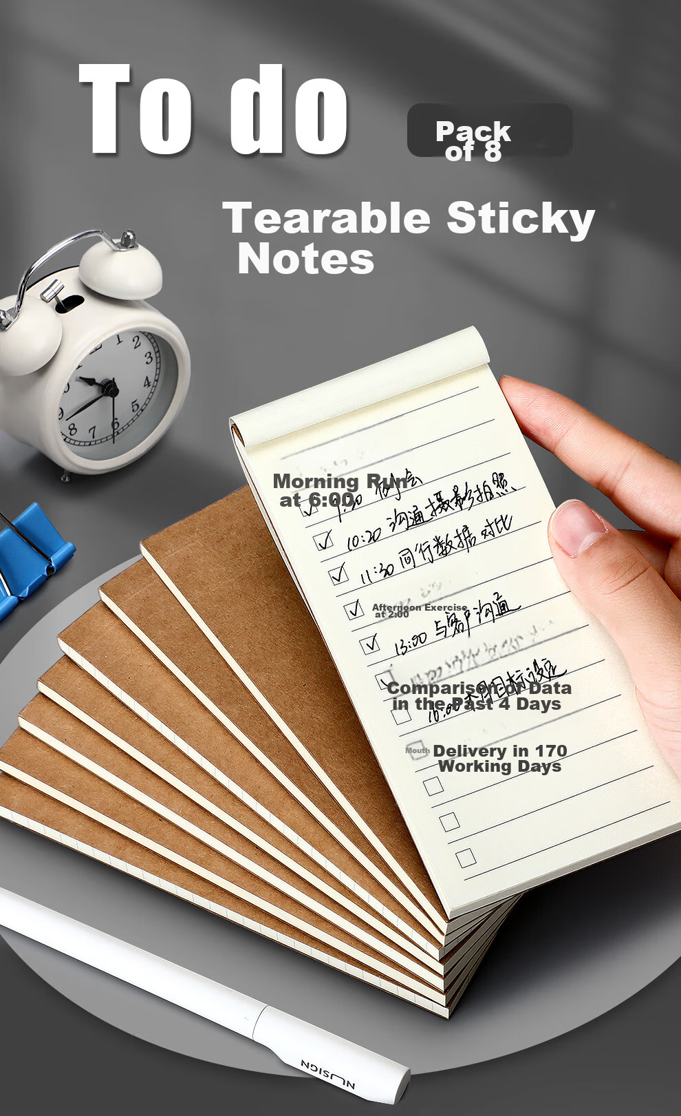 Jiaranheng 8-Pack Tear-Off Sticky Notes, Todolist Planner, Mini Pocket Notebook, Small Memo Pad, Portable Notebook, To-Do List, Daily Task List, Convenience Notebook 1