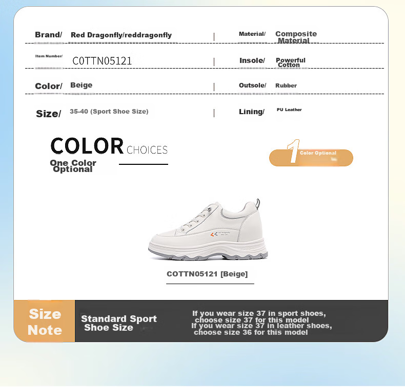 RED DRAGONFLY Women's White Sneakers, Petite Thick-Soled Height-Increasing Brand Casual Shoes, Ins Platform Board Shoes for Women C0TTN05121 5