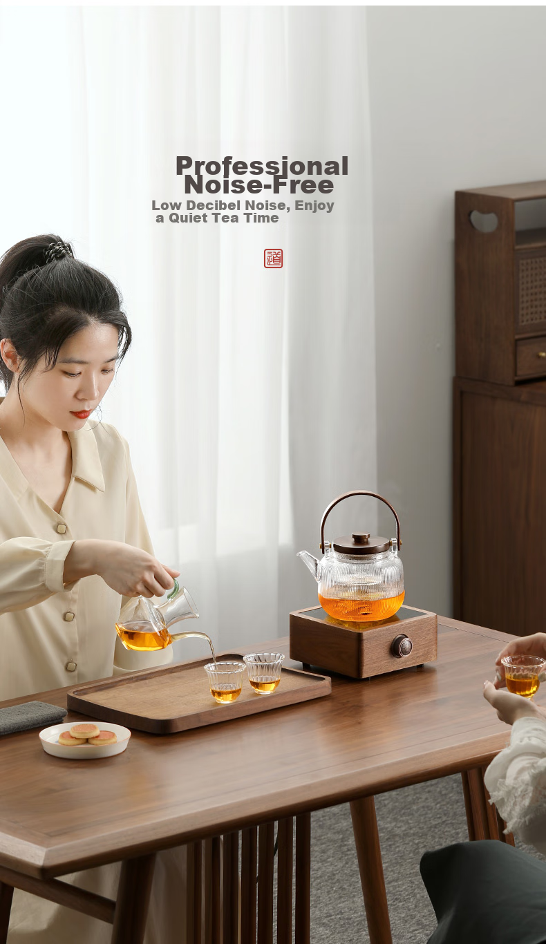 Shangyanfang Walnut Wood Electric Ceramic Stove Tea Maker, Small Office Single-Person Glass Tea Pot, Electric Water Boiler, Tea Stove Set 5