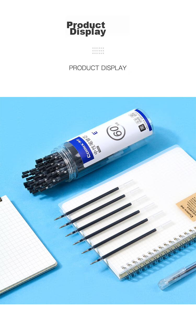 COMIX 60-Pack Pull-Out Cap Gel Pen Refills Bullet Tip R960 Black 0.5mm 7