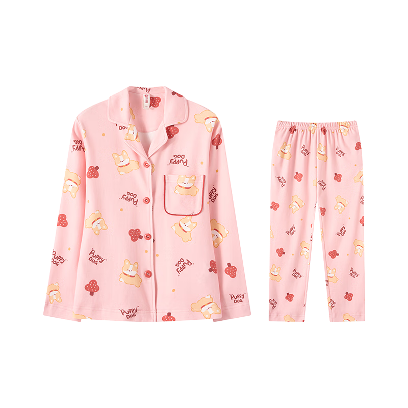 Fenteng Children's Pajamas for Girls, Antibacterial Pure Cotton Spring Cartoon Long-Sleeve Sleepwear for Older Kids