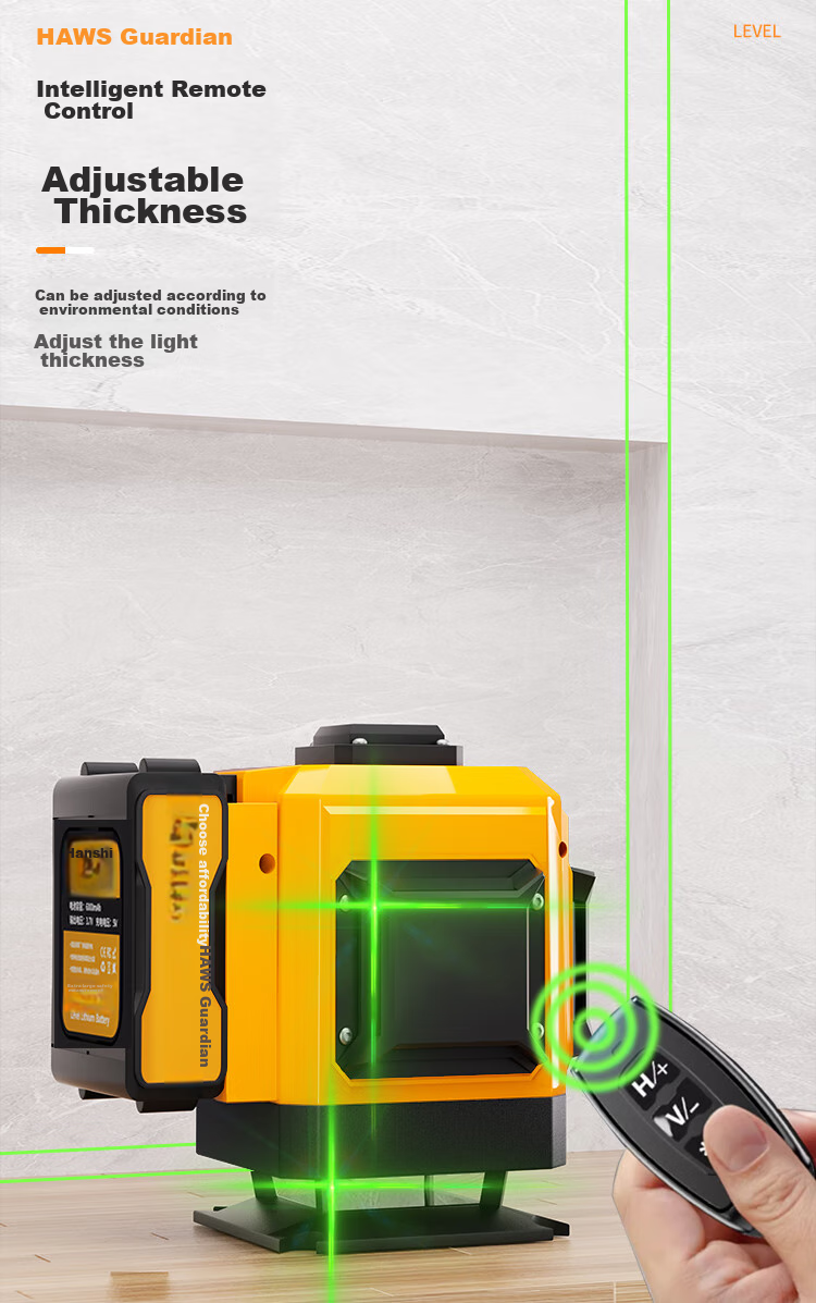 Hanweishi Infrared Laser Level, High-Precision Strong Green Light, 12-Line Wall And Floor Leveling Instrument with Bracket, Outdoor Spirit Level 3