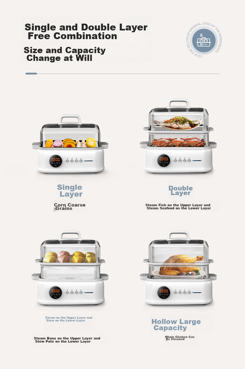 BLAUPUNKT Stainless Steel Electric Steamer, Multifunctional Steaming And Stewing Pot, 10L Double-Layer Steamer, All-In 24H Smart Reservation Cooking Pot, Steamed Bun Electric Stew Pot ZG03B 7