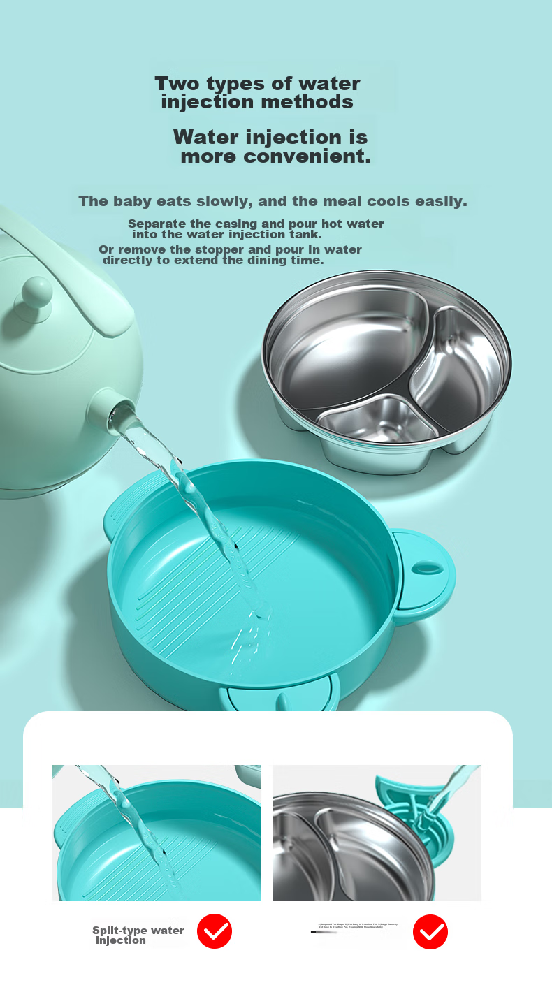 Albo Baby Divided Plate Infant Feeding Bowl with Suction Base Children's Tableware Insulated Water-Filled Bowl 8