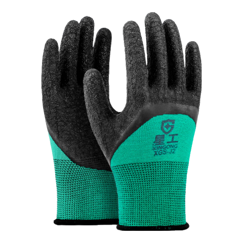 XINGGONG Labor Protection Gloves, Dipped Wear-Resistant Non-Slip Wrinkled Gloves, Latex Coated Industrial, 60 Pairs XGS-J2