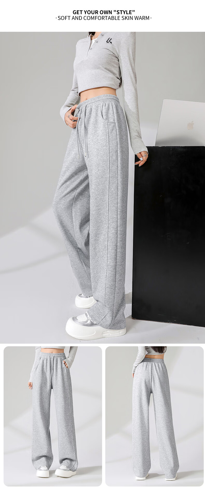 Baleno Fashion Patchwork Straight-Leg Pants for Women, New Spring 2026 High-Waisted Draping Slimming Comfortable Versatile Casual Trousers 17