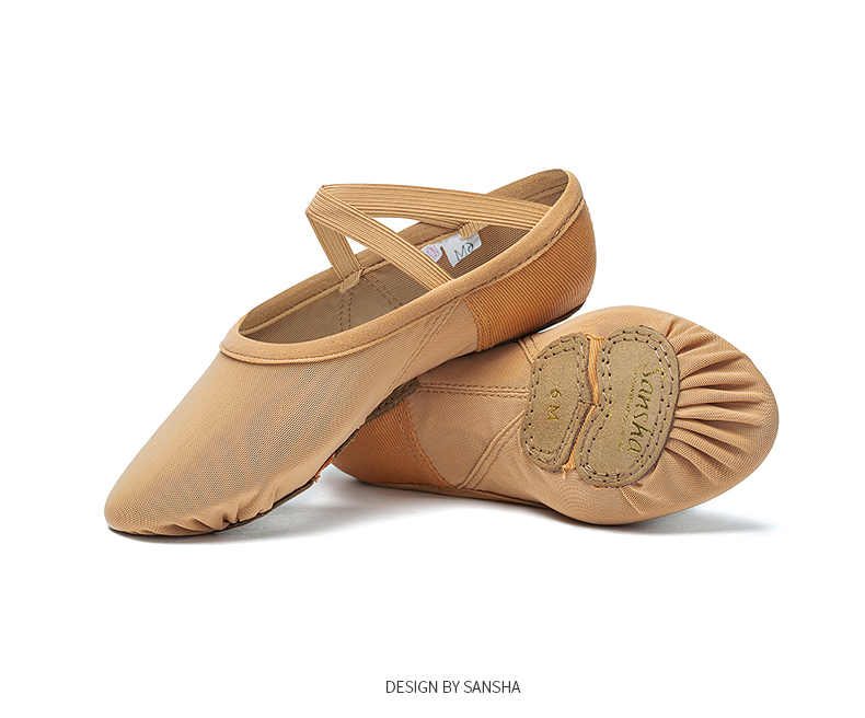 Sansha Adult Ballet Practice Shoes, Elastic Mesh with Leather Sole, Cat Paw Shoes, Dance Soft Shoes, Breathable, 357X Meat Size 40 14
