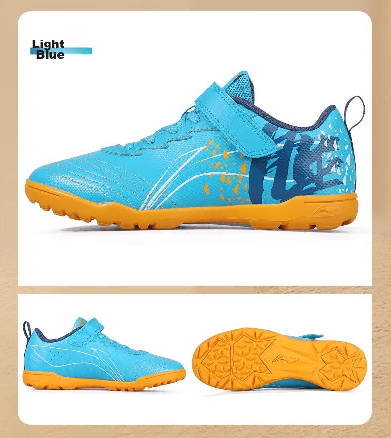 Li-Ning Soccer Shoes for Children And Students, Molded Studs, Ages 6-12, Velcro, Boys' Big Kids Elementary School Students Professional Competition Soccer Shoes, Size 31 24