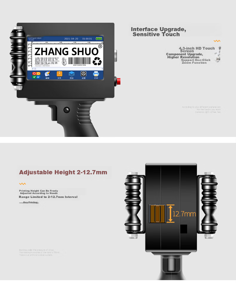 Zhangshuo Z8 Intelligent Handheld Inkjet Printer, 600DPI, 50 Pages/min, Compact Fully Automatic, Date Coding Machine, Portable, Quick-Drying Ink, Suitable for Multiple Materials 3