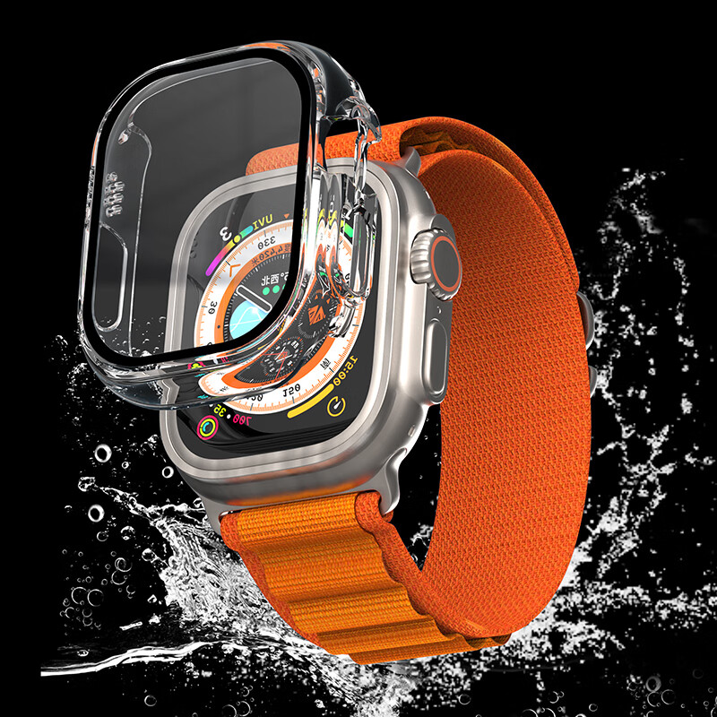 Защитный чехол-пленка Weiqiantu для Apple Watch Ultra 2/S9/8/7/SE, закаленное стекло, полноэкранная защита от падений, интегрированный корпус - 49 мм [Прозрачный]