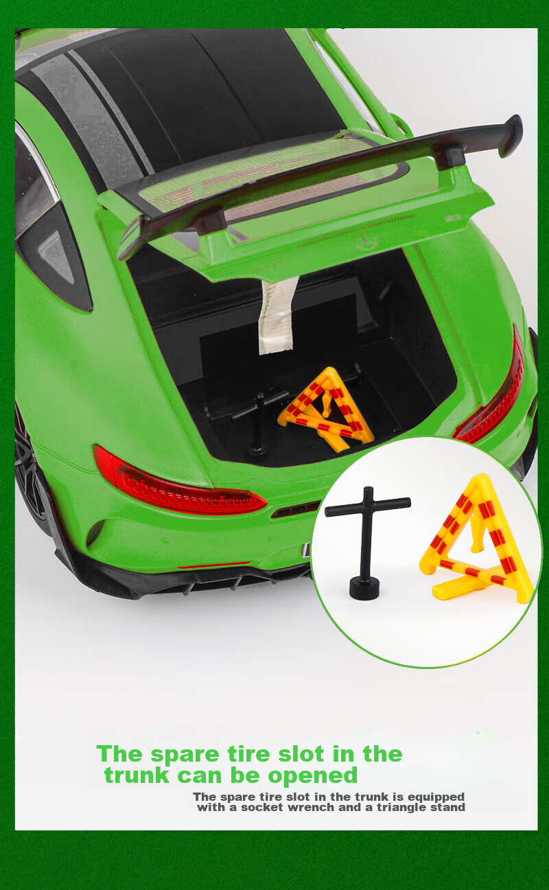 Heimanba 1:18 Mercedes-Benz AMG Green Monster GTR Car Model Display, Sports Car Metal Model Alloy Sound And Light Children's Toy, Gree 9