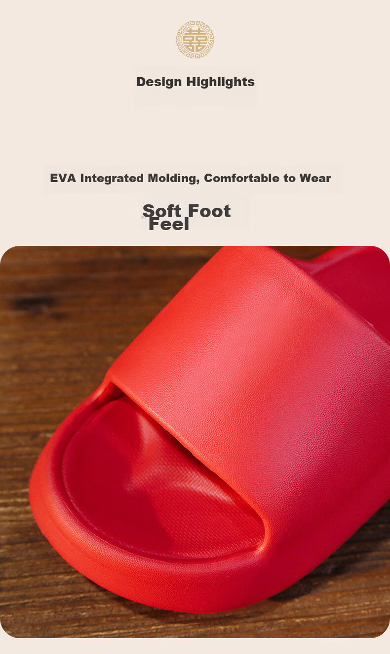 GUOLUOFEI Wedding Slippers with Squatting Feel, EVA Material, for Men And Women, Summer Red Color, Festive, Zodiac Year, High-End Dowry, Red, Size 38-39 4