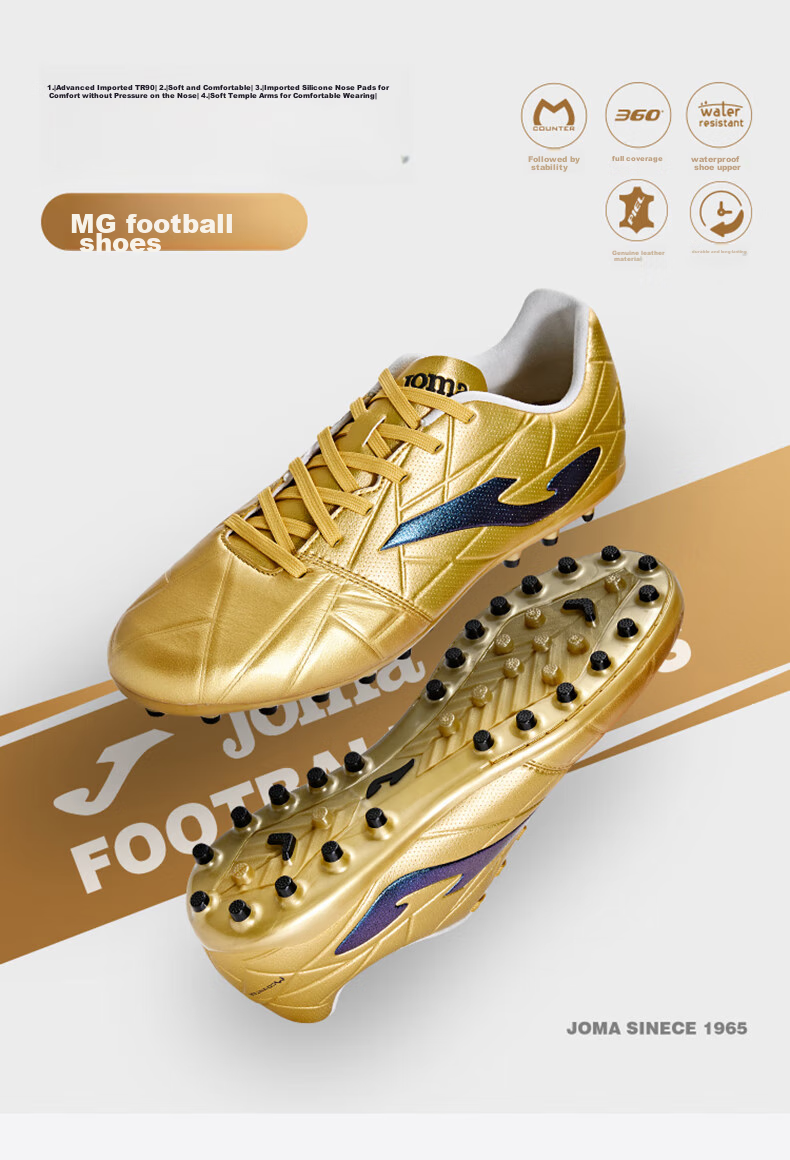 JOMA Kangaroo Leather Soccer Shoes for Men, MG Short Studs, Non-Slip, Wear-Resistant, Professional Football Training Shoes, White, Size 43 1