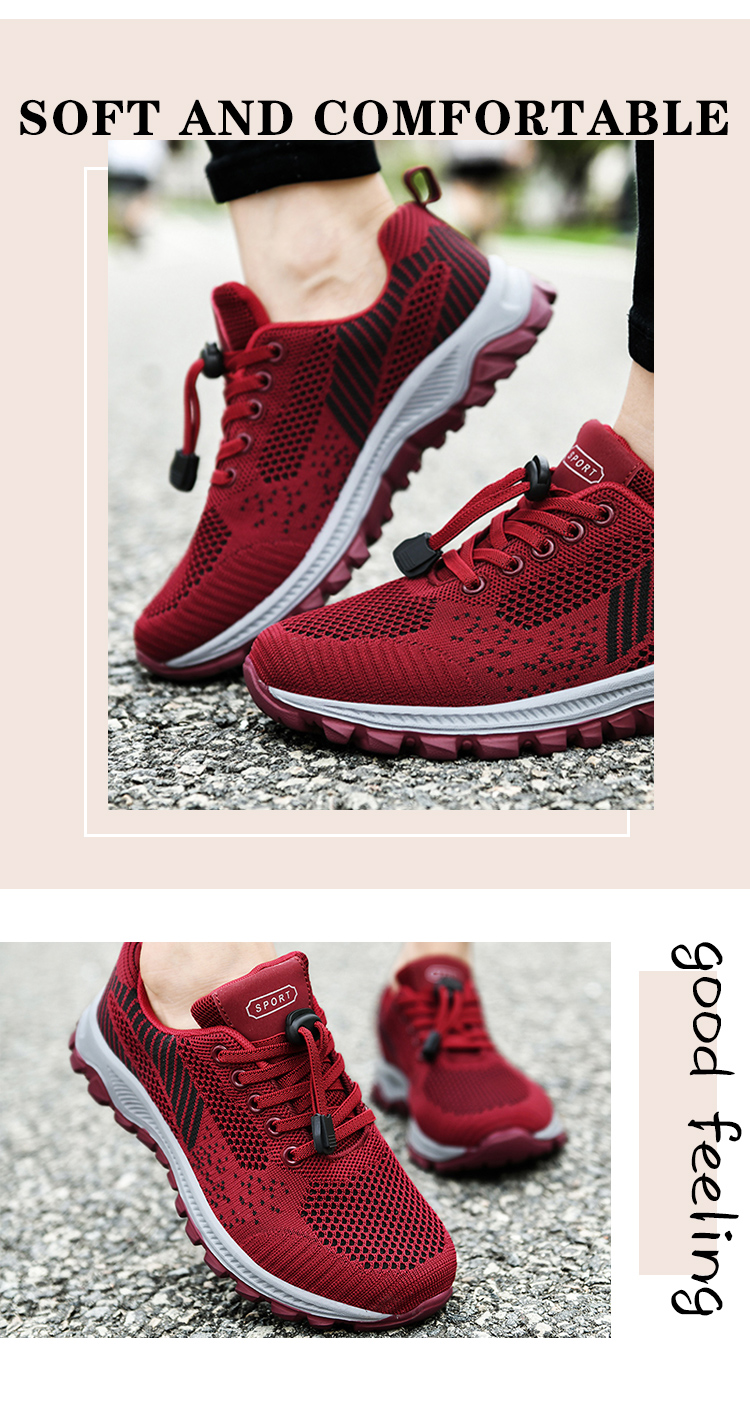 Pounise Elderly Women's Shoes, Middle-Aged And Elderly Mom Shoes, Lightweight Comfortable Walking Shoes, Grandma Travel Sports Shoes, PJJ-2063, Jujube Red, 38/240(1.5) 5