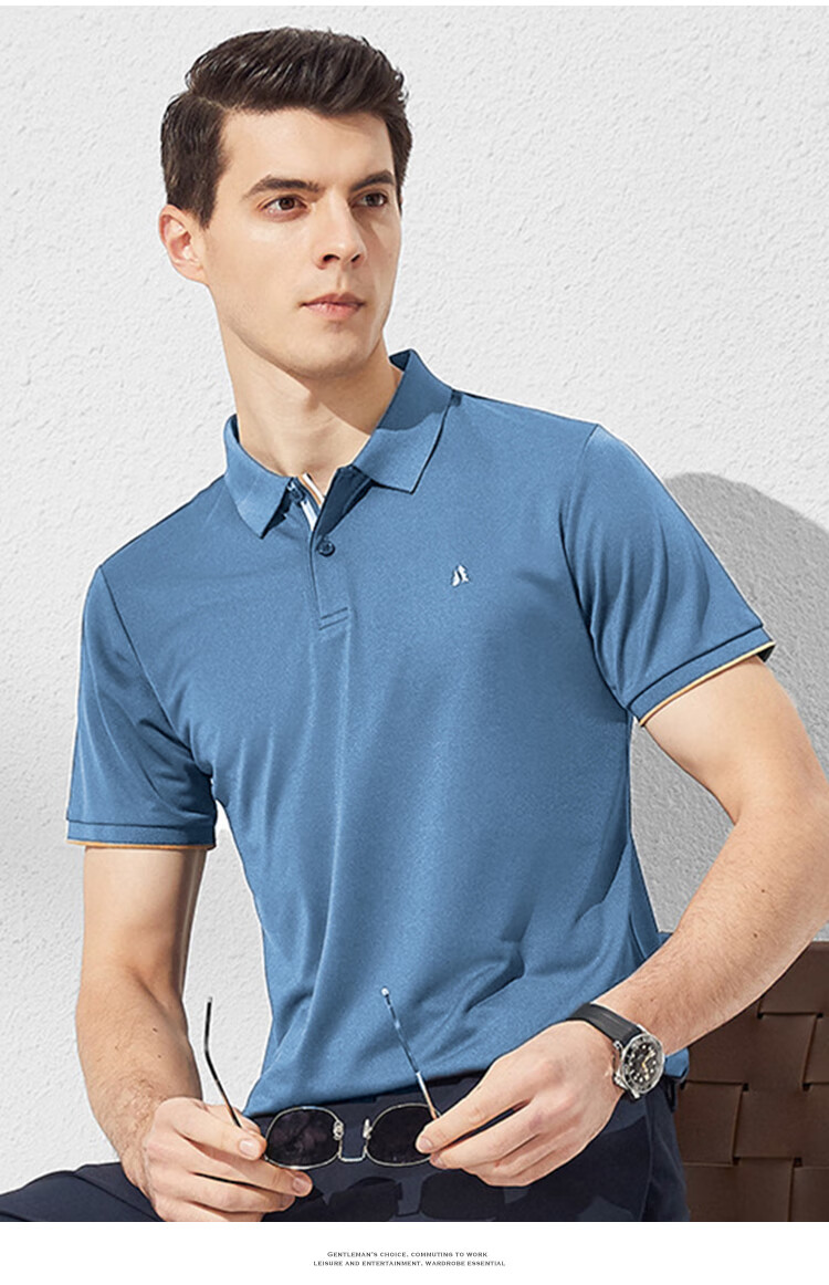 Shanshan [Cool and Skin-Friendly] Short Sleeve T-Shirt Men's Summer Business Casual Commuter Sports Polo Solid Color Embroidered Menswear 17