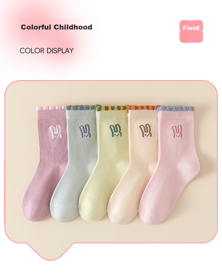 MiiOW Children's Socks, Girls' Socks, Autumn And Winter, Cute Baby Girl Socks for Older Children, Cotton Mid-Calf Socks, Colorful Rabbit Design, Size L 3