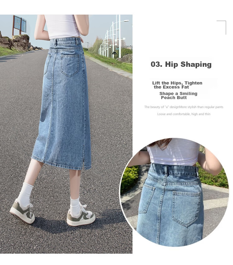 Siboshe High-Waisted Midi Skirt, Spring And Autumn 2026 New Style, Washed Denim Split Skirt, Multiple Fabrics Randomly Shipped 7