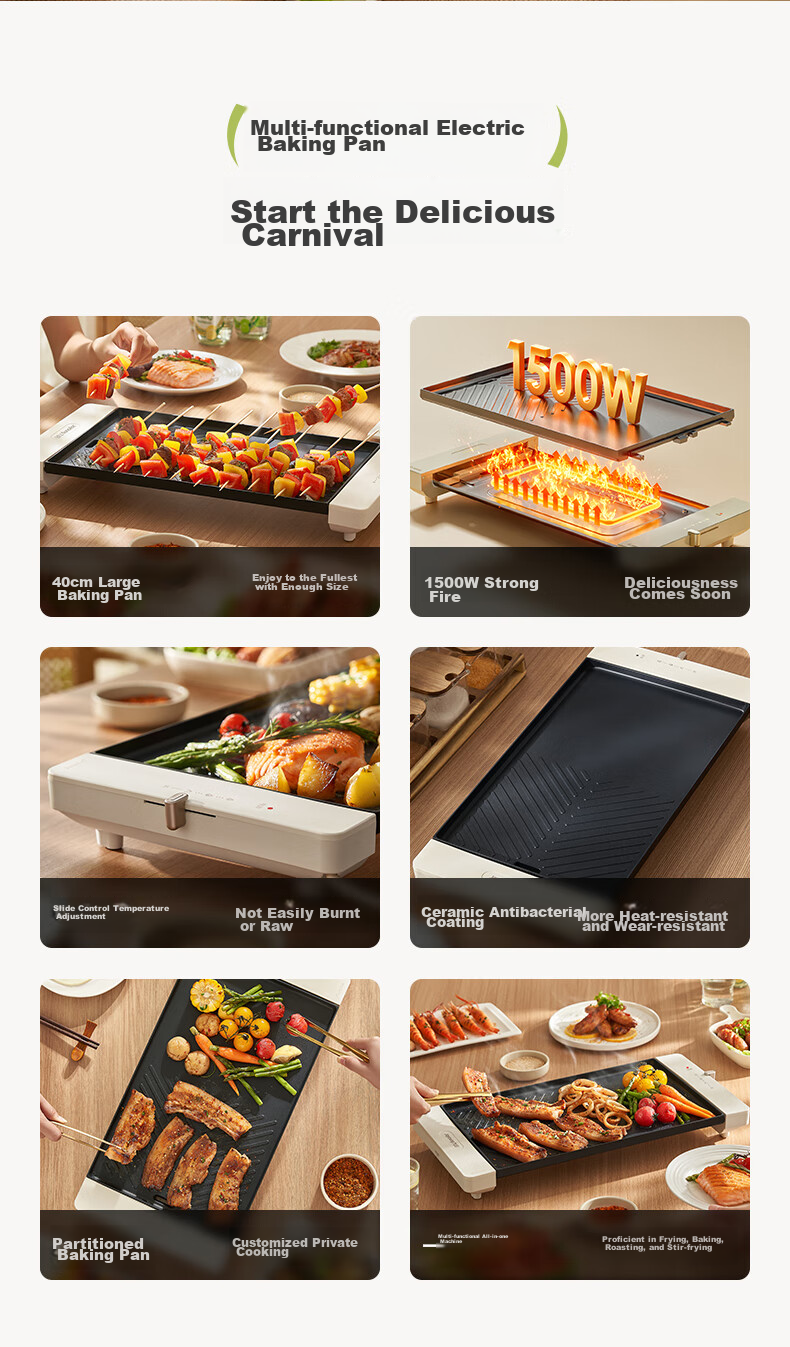 Joyoung Barbecue Grill Pan, Multi-Functional Electric Grill for Home Use, Large Capacity High-Power Low-Fat Smokeless Electric Meat Grill VK123 4