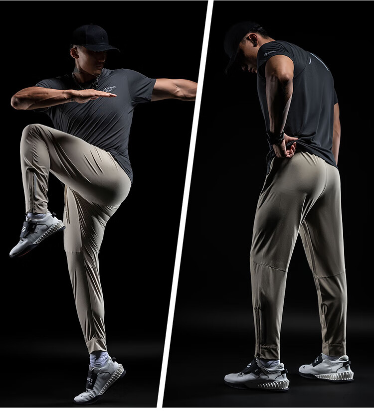 Monster Guardians Men's Sports Pants, Lightweight Breathable Quick-Dry Running Trousers, YKK Zipper Two-Tone Joggers, Khaki Color, Size M 17