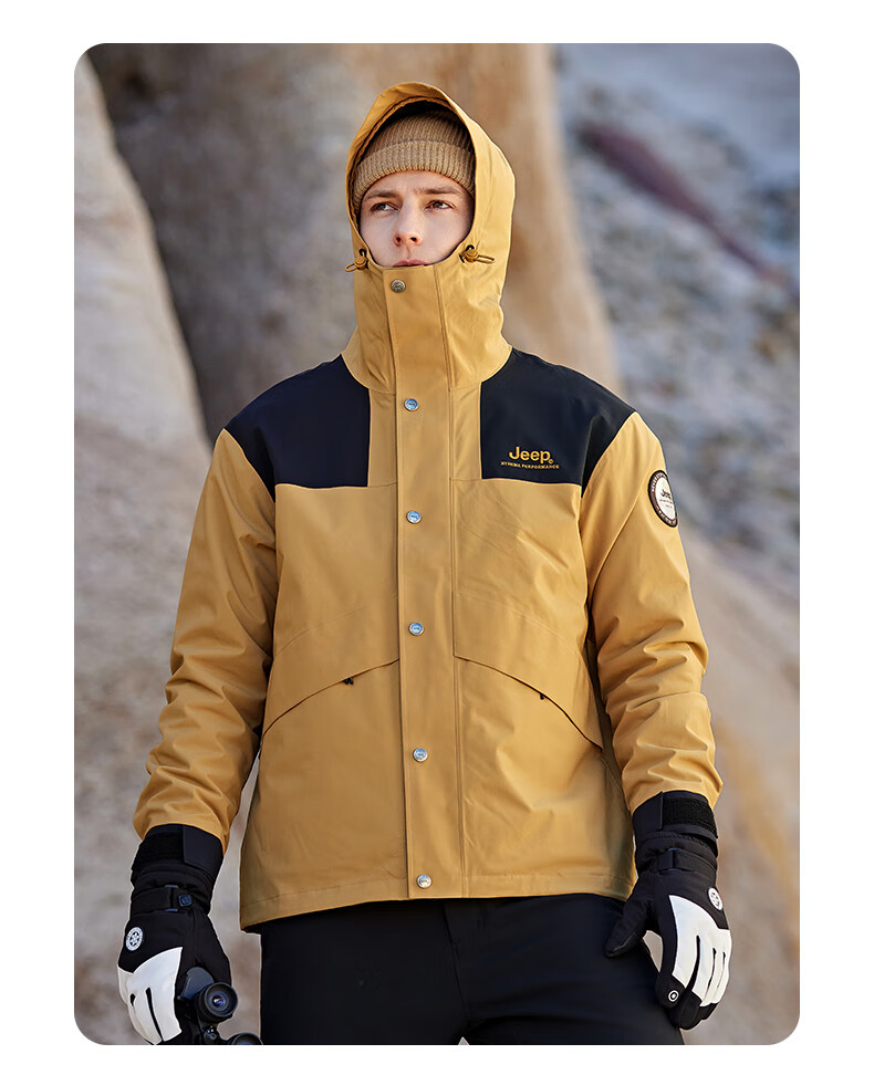 Jeep Men's And Women's Three-In Outdoor Hardshell Windproof Waterproof Mountaineering Jacket, Detachable Fleece-Lined Coat, Jungle Gree 20