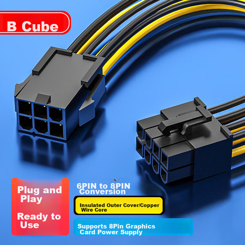 BURLEFRAN Computer Cable, 6-PIN to 8-PIN Graphics Card Power Cable, 8-Pin Graphics Card Power Extension Cord, Motherboard Adapter Cable, Case Power Supply Cable