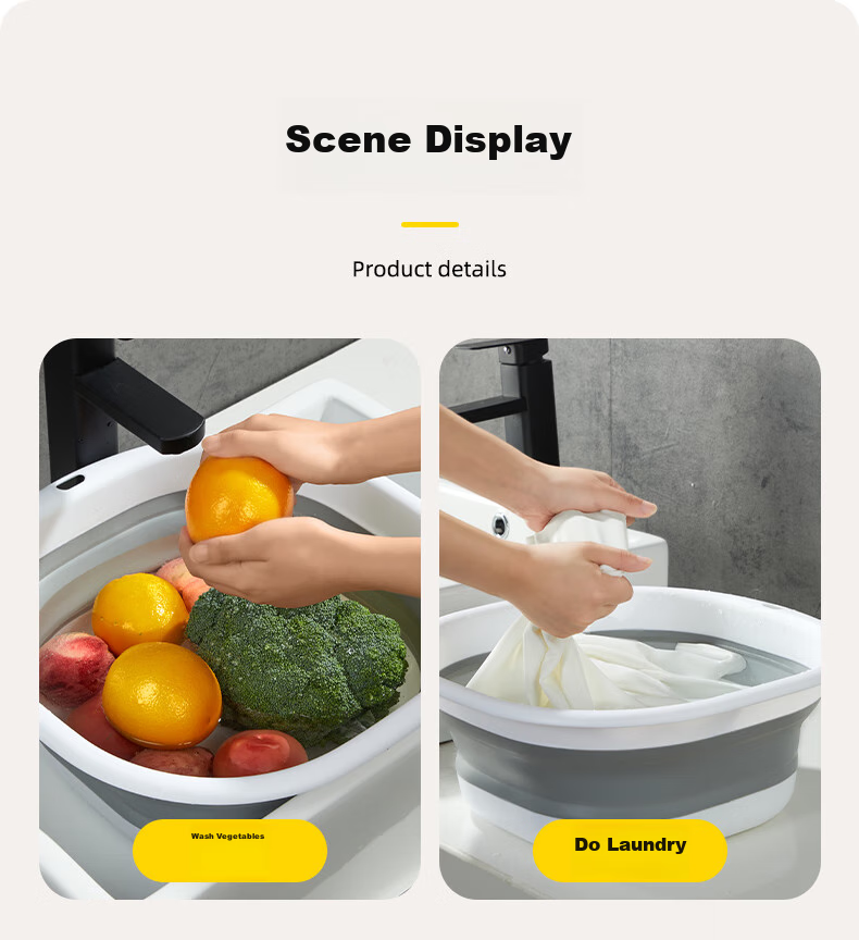 Wuyuehua Folding Basin, Large Face Washing Basin, 38CM, 1 Piece, for Home Use, Business Trips, Dormitory, Portable, Foldable, Vegetable Washing Basin, Foot Washing Basi 6