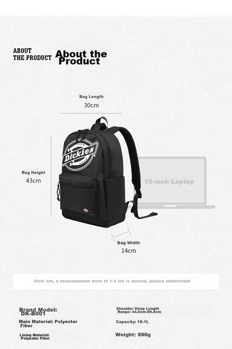 Dickies Backpack Laptop Bag Shoulder Bag for Women, Large Capacity Travel Bag, College Student Schoolbag for Middle And High School Students, Stylish Taro Purple 14