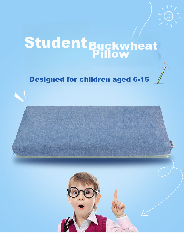 Shuguoyu Children's All Buckwheat Pillow, Youth Student Sleep Low Pillow for Ages 6-15, Comfortable Sleeping Pillow, Muxian Blue Color 1