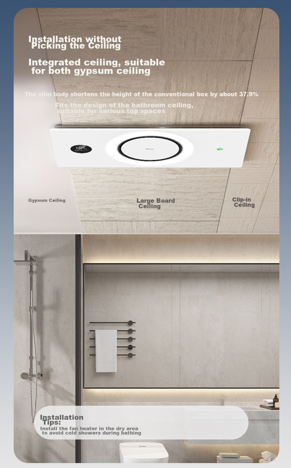 Haier Intelligent Warm Air Bathroom Heater, Circular Series, Integrated Lighting And Exhaust Fan, Heater E360U1 for Bathroom 10