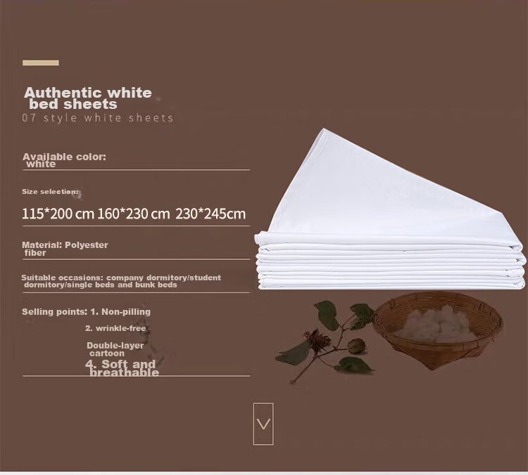 YALU&FREEDOM White Bed Sheet, Large Single Bed Sheet, Single Piece Military Training Dormitory Bedding Sheet, Bed Cover for Single Person, 160*230cm 4