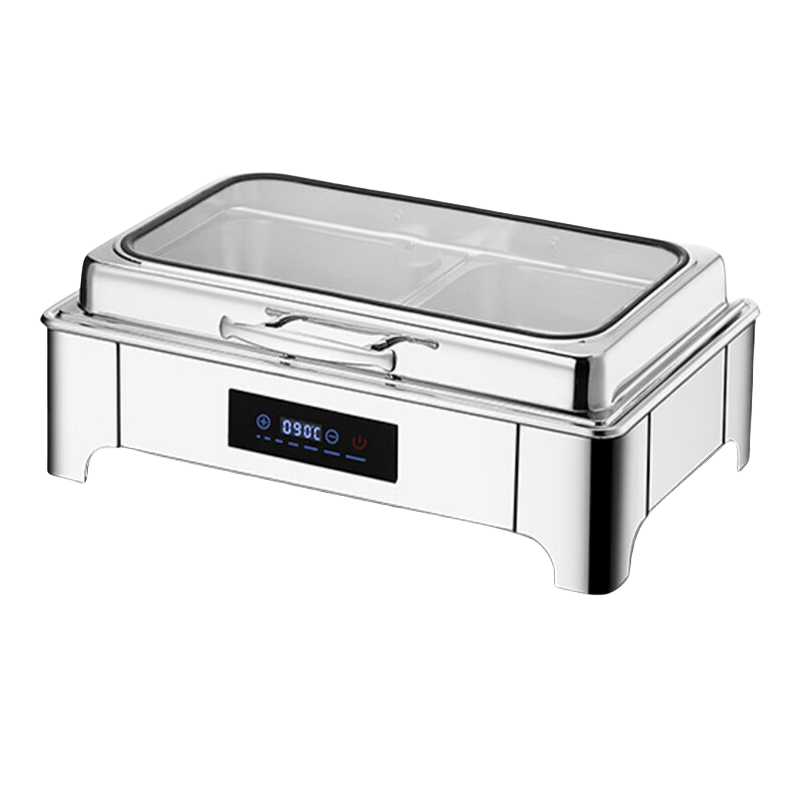 Vnash Self-Service Buffet Warmer, Digital Display Hydraulic Glass Visible Hotel Breakfast Warming Station, Food Warmer Counter with Three Compartments, 13L Capacity