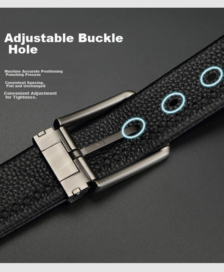 CROCODILE Versatile Youth Top-Grain Leather Casual Belt for Men with Pin Buckle, Birthday Gift ZT341 Black 11