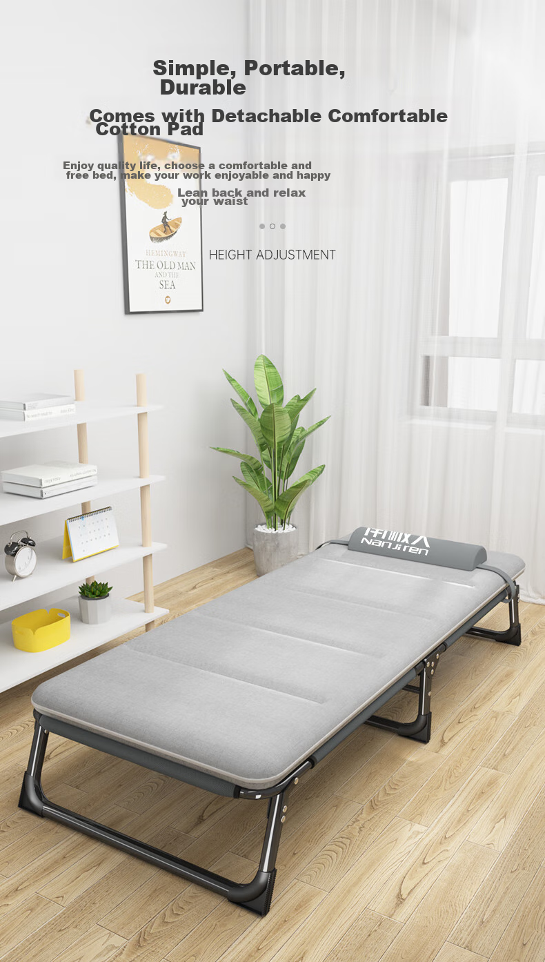 Nanjiren Folding Bed Single Bed Office Nap Bed Military Cot Accompanying Care Bed Two-Fold Bed with Comfortable Cotton Pad 2