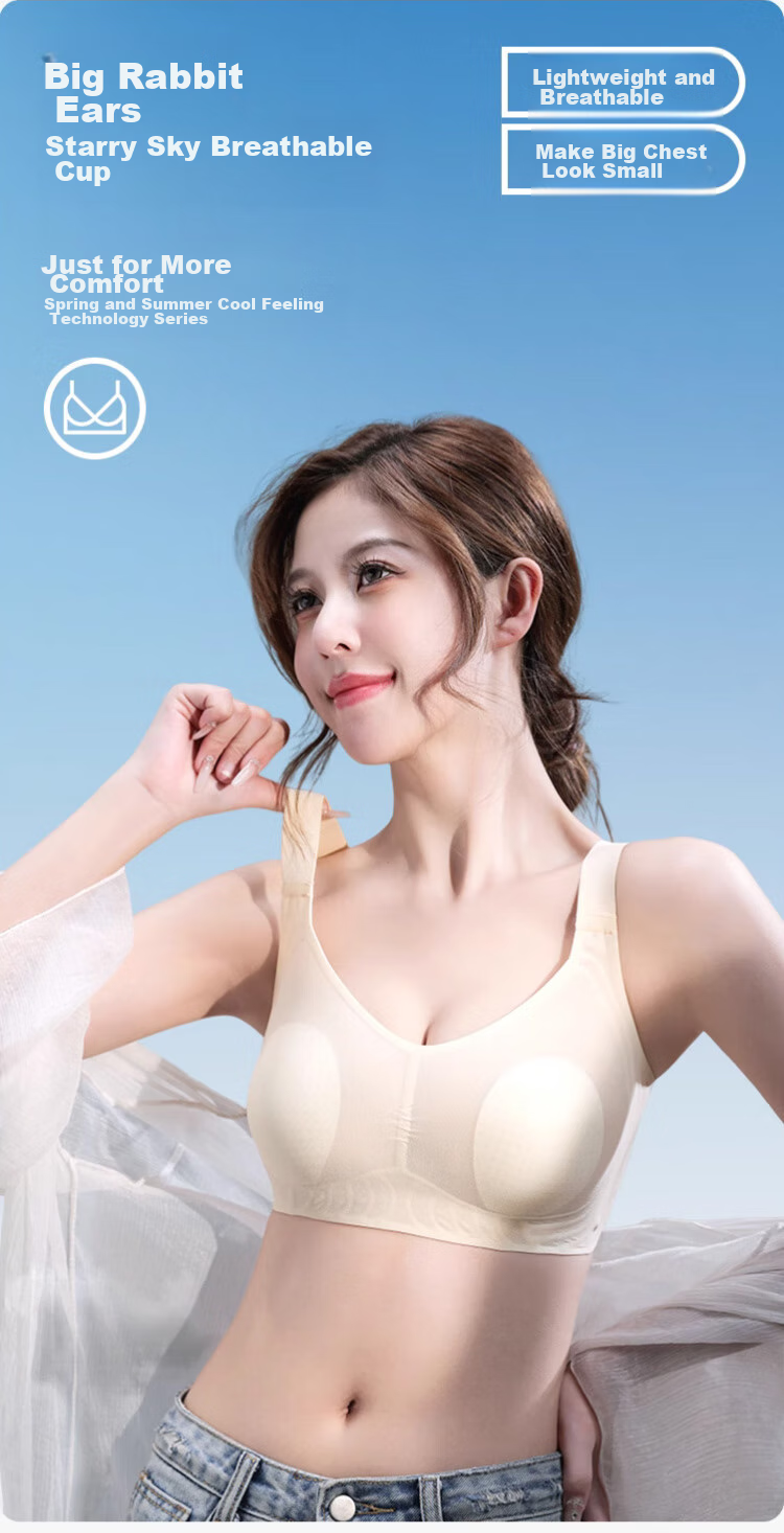 XUEXIMAN Women's Ice Silk Seamless Bra, Thin Summer Style, Wireless, Push-Up, Anti-Sagging, Sexy Brassiere, Foundation Liquid Skin Color 1