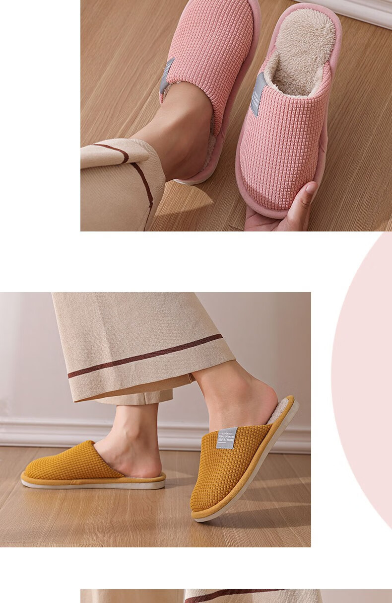 Huamei Jianbu Japanese Style Soft Minimalist Couple Cotton Slippers Autumn Winter Indoor Warm Soft Sole Cotton Shoes Men HM001 Gray Size 40-41 12