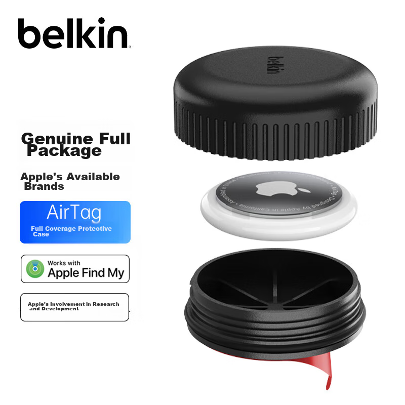 BELKIN Keychain Compatible with AirTag/AirTag2, Backpack Hook, Apple Airtag Protective Clip, Tracker Charm, Silicone Dirt-Resistant And Shockproof Case MSC016 Black