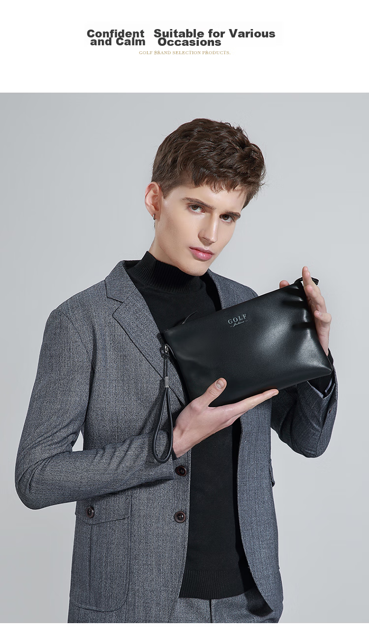 GOLF Men's Clutch, Top-Grain Leather Handbag, Large Capacity with Multiple Card Slots, Envelope-Style Clutch, Valentine's Day Gift for Boyfriend 12