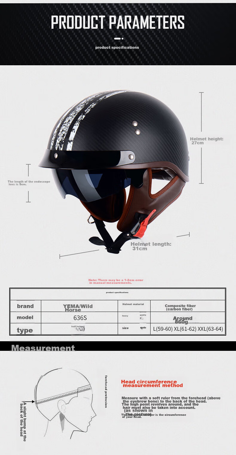 YEMA 636S Carbon Fiber Electric Motorcycle Helmet, Stylish Lightweight Half Helmet for Men And Women, Retro Motorcycle Safety Helmet, Suitable for All Seasons, XL Size, Matte Long Strip Flower Patter 10