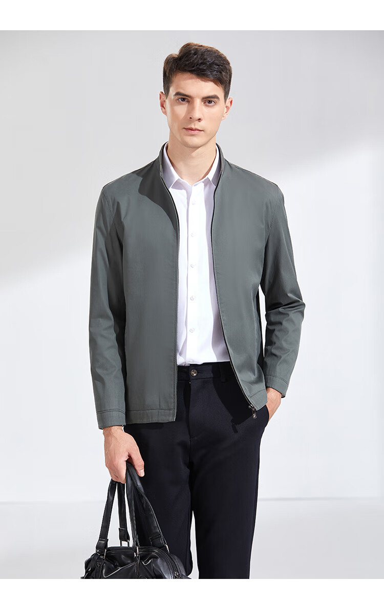 Andongniao [100% Cotton] Men's Spring And Autumn Business Jacket, Casual Versatile Jacket, Lightweight Coat, Simple Stand-Up Collar, Business Style 12