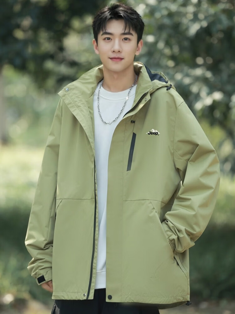 JEEP Men's Loose-Fit Hooded Three-In Sports Outdoor Jacket, Model 670-2, Green, Size XL 11