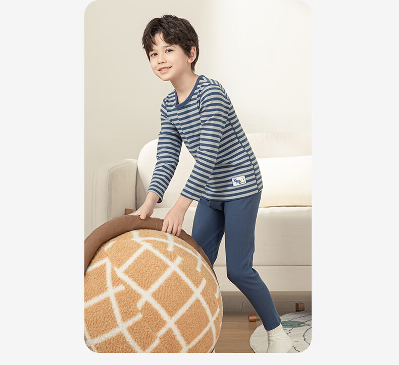YING BO LUN Pure Cotton Children's Thermal Underwear Autumn And Winter Pajamas Thin School Uniform Essential 81072 Khaki 120 31
