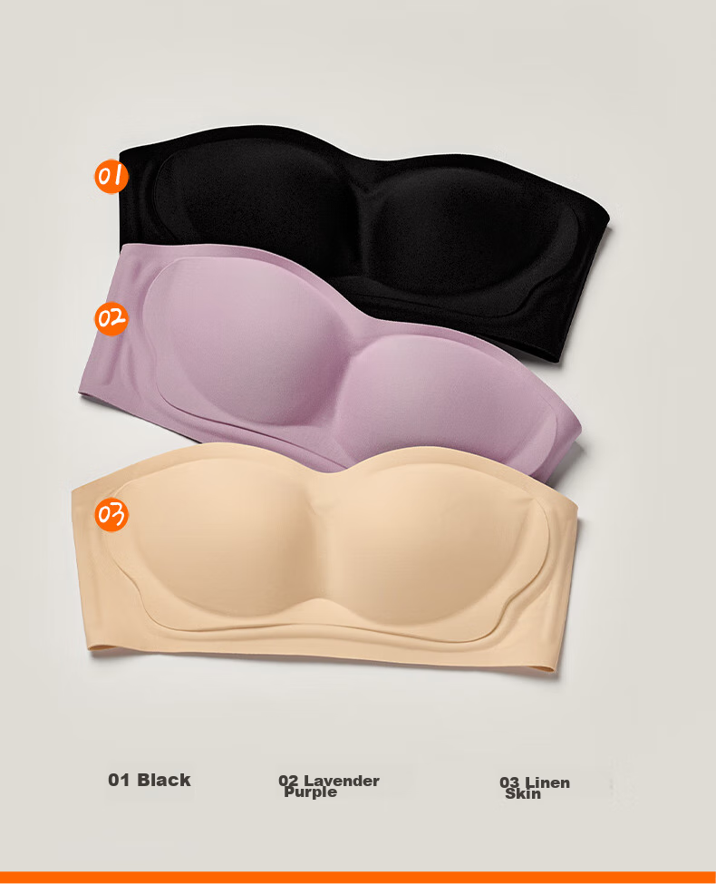 NEIWAI Orange Label Zero-Worry Strapless Anti-Slip Wireless Fixed Cup Bra, Women's Breathable Strap Detachable Underwear 14