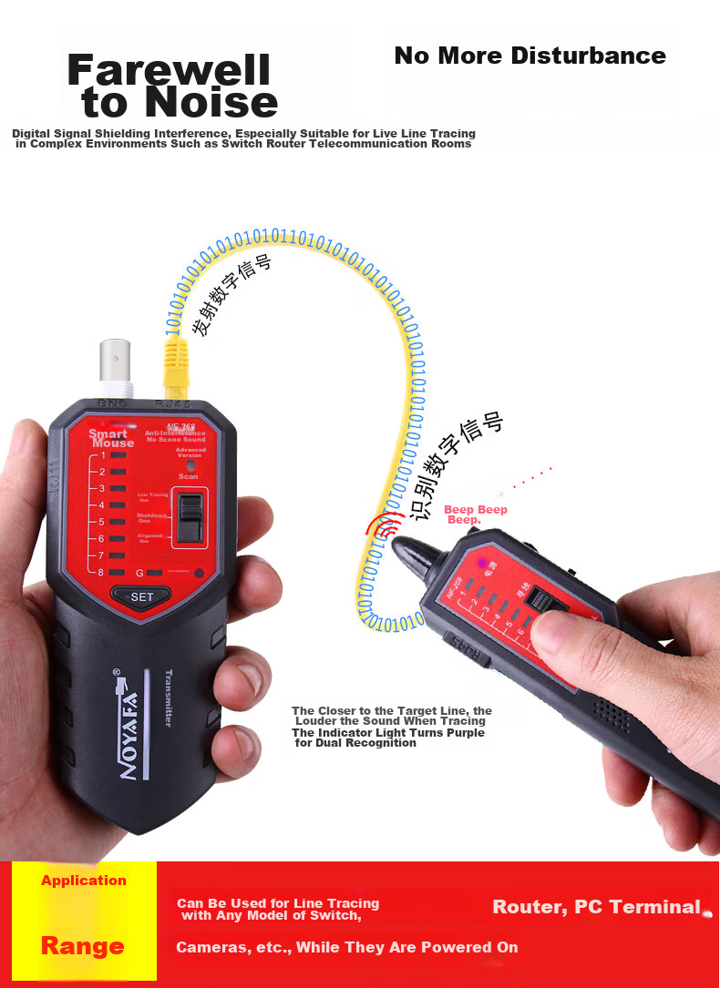 Smart Mouse NF-288 Cable Tracker Line Tester with NCV Function Network Cable Detector and Battery Polarity Tester 5